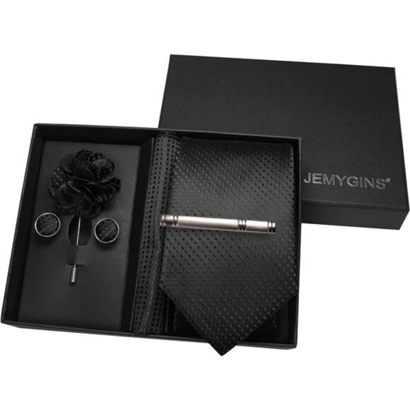 Mens Tie and Pocket Square,Lapel Pin,Cufflinks,Tie Clip Sets with Gift - Picture 4 of 4